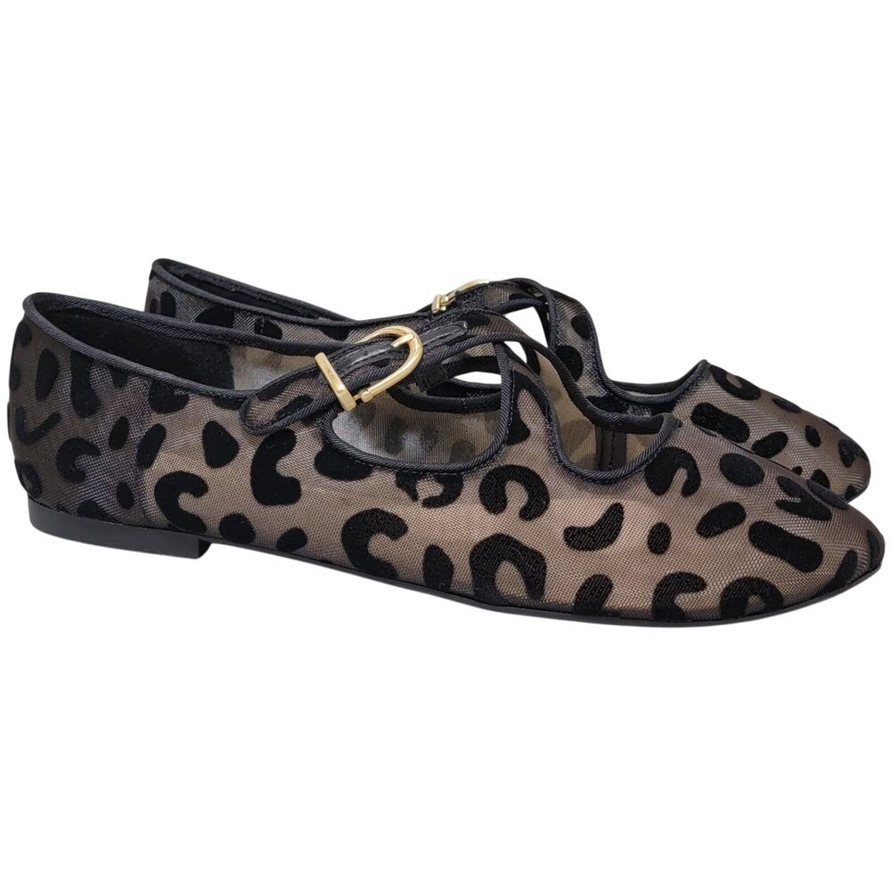 On 34th Women Minniee Mary Jane Flats Size US 10M Black Leopard Mesh